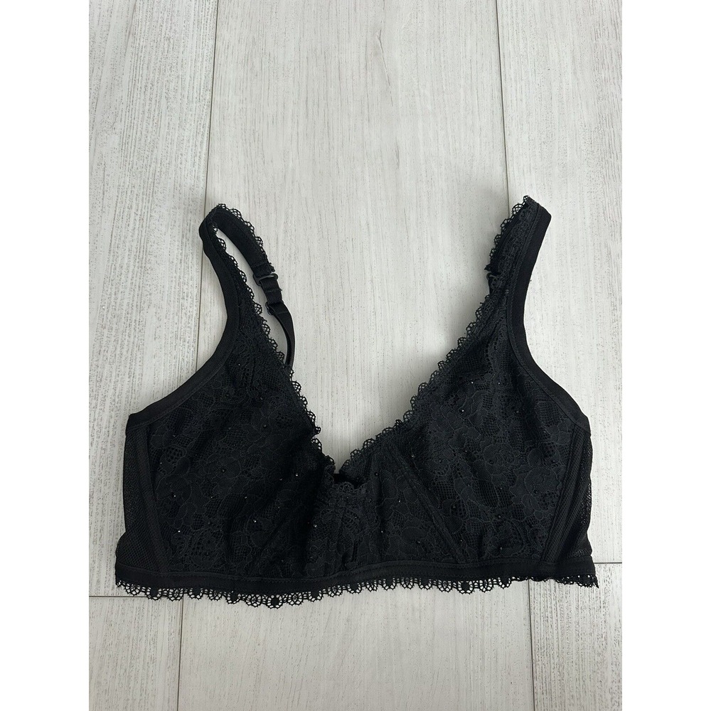 NWOT‎ Victoria's Secret Rhinestone Black Lace Very Sexy No Wire Bra Size Medium